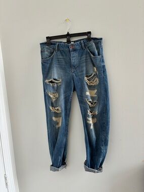 Mango Women’s Distressed Blue Boyfriend Jeans